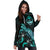 Guam Polynesian Hoodie Dress - Turtle With Blooming Hibiscus Turquoise - Polynesian Pride