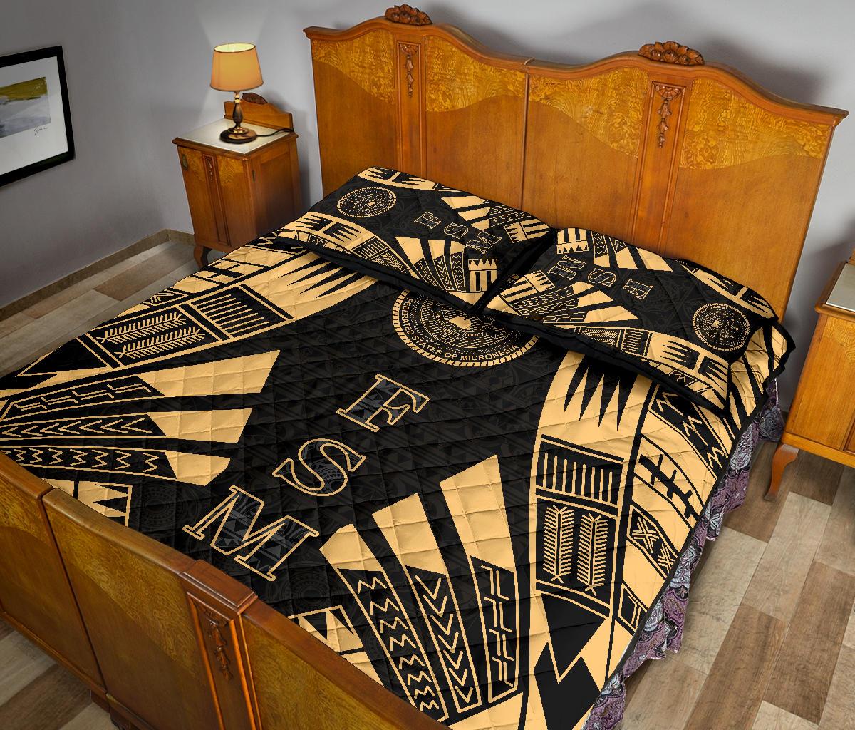 Federated States of Micronesia Quilt Bed Set - Federated States of Micronesia Seal Polynesian Yellow Tattoo Style - Polynesian Pride