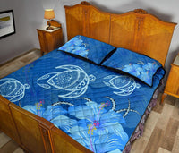 Hawaii Blue Hibiscus Turtle Polynesian Quilt Bed Set - Polynesian Pride