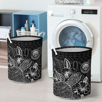 Federated States Of Micronesia Laundry Basket - Polynesian Turtle Hibiscus Black - Polynesian Pride