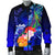 Marshall Islands Custom Personalised Men's Bomber Jackets - Humpback Whale with Tropical Flowers (Blue) - Polynesian Pride