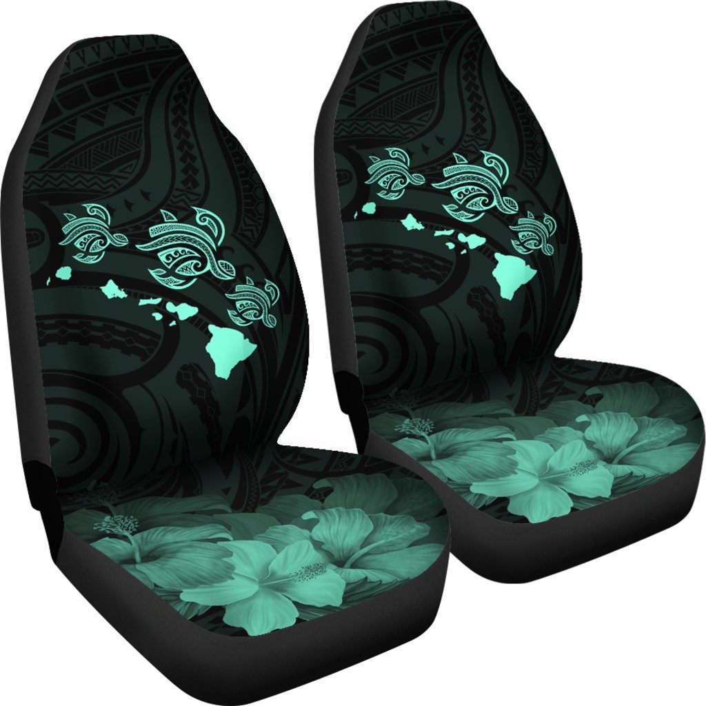 Hawaii Hibiscus Map Polynesian Ancient Turquoise Turtle Car Set Covers - Polynesian Pride