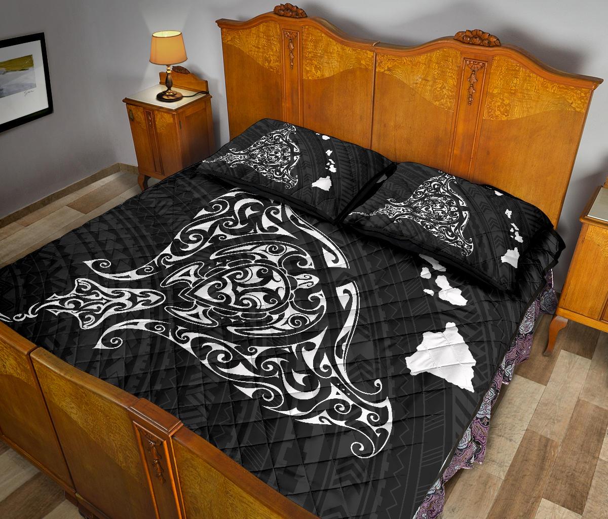 Rays Hawaii Map Polynesian Quilt Bed Set - White - Polynesian Pride