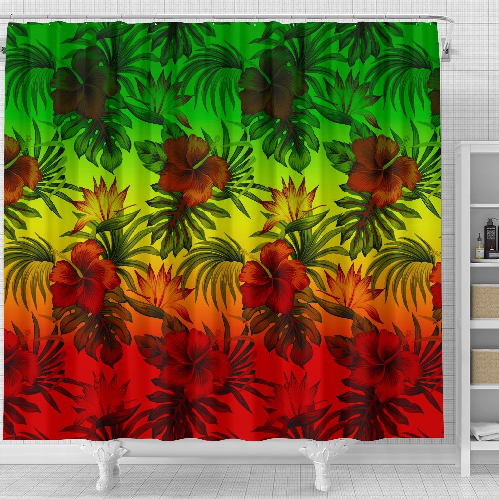 Polynesian Shower Curtain - Reggae Hibiscus Patterns 177 x 172 (cm) Red - Polynesian Pride