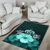 Polynesian Area Rug Turtle And Hibiscus Turquoise - Polynesian Pride