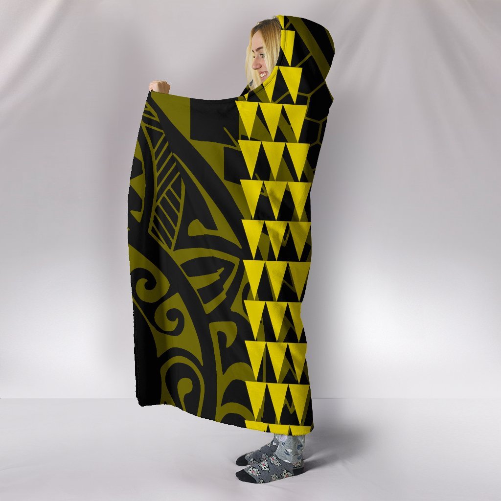 Hawaii Kakau Yellow Polynesian Hooded Blanket - Polynesian Pride