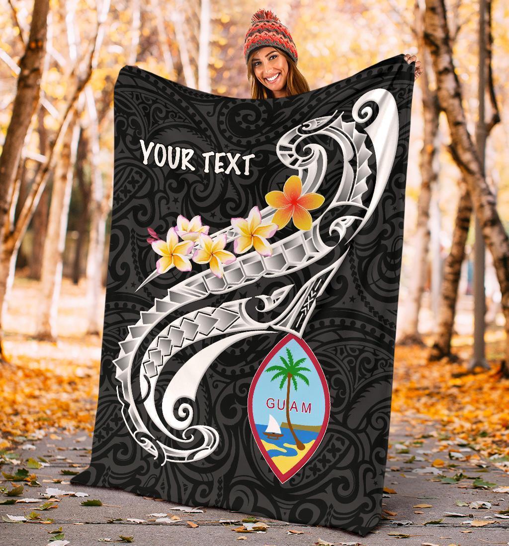 Guam Personalised Premium Blanket - Guam Seal Polynesian Patterns Plumeria (Black) - Polynesian Pride