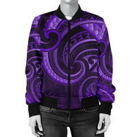 New Zealand Maori Mangopare Women Bomber Jacket Polynesian - Purple - Polynesian Pride