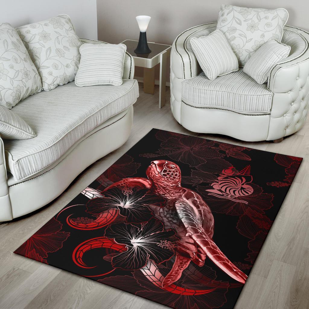 New Caledonia Polynesian Area Rugs - Turtle With Blooming Hibiscus Red - Polynesian Pride