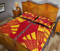 Papua New Guinea Quilt Bed Set - Papua New Guinea Coat Of Arms & Polynesian Yellow Tattoo Style - Polynesian Pride