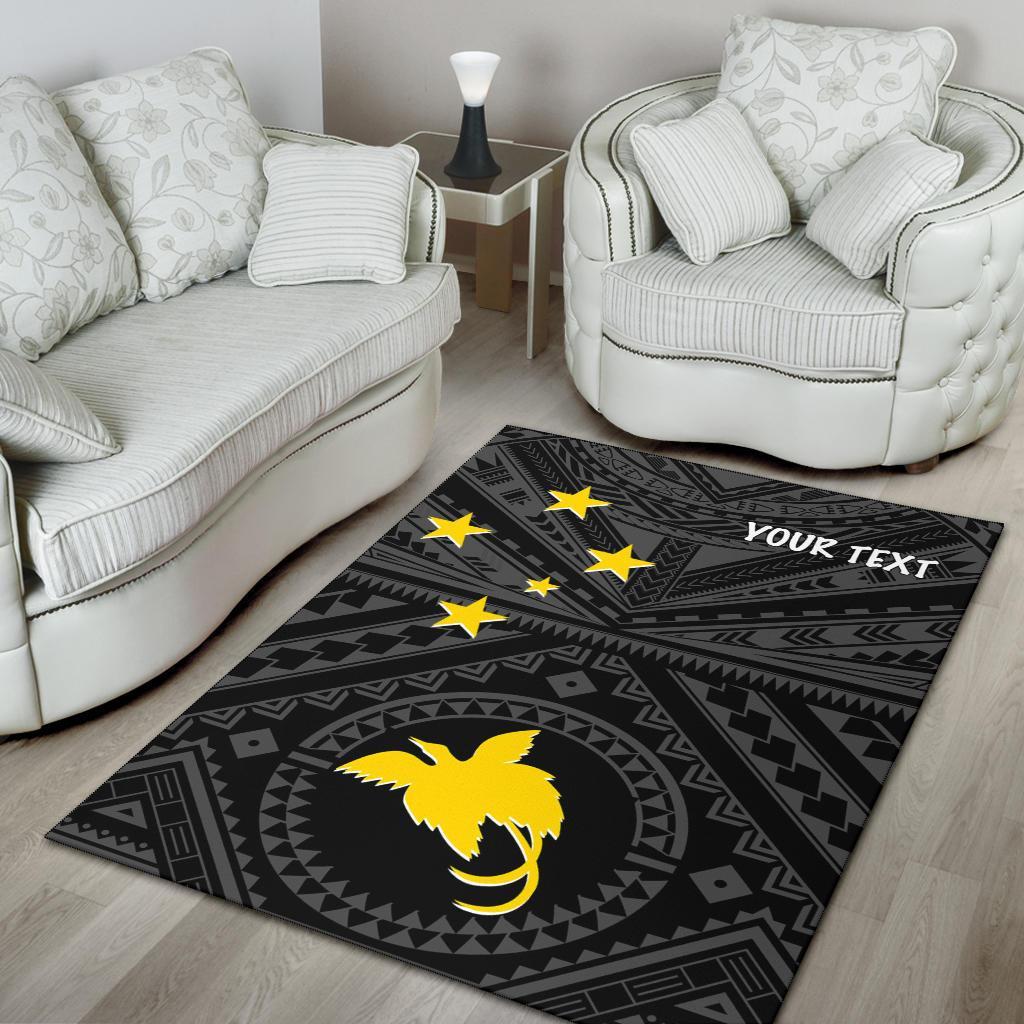 Papua New Guinea Personalised Area Rug - Flag With Polynesian Patterns (Black) - Polynesian Pride