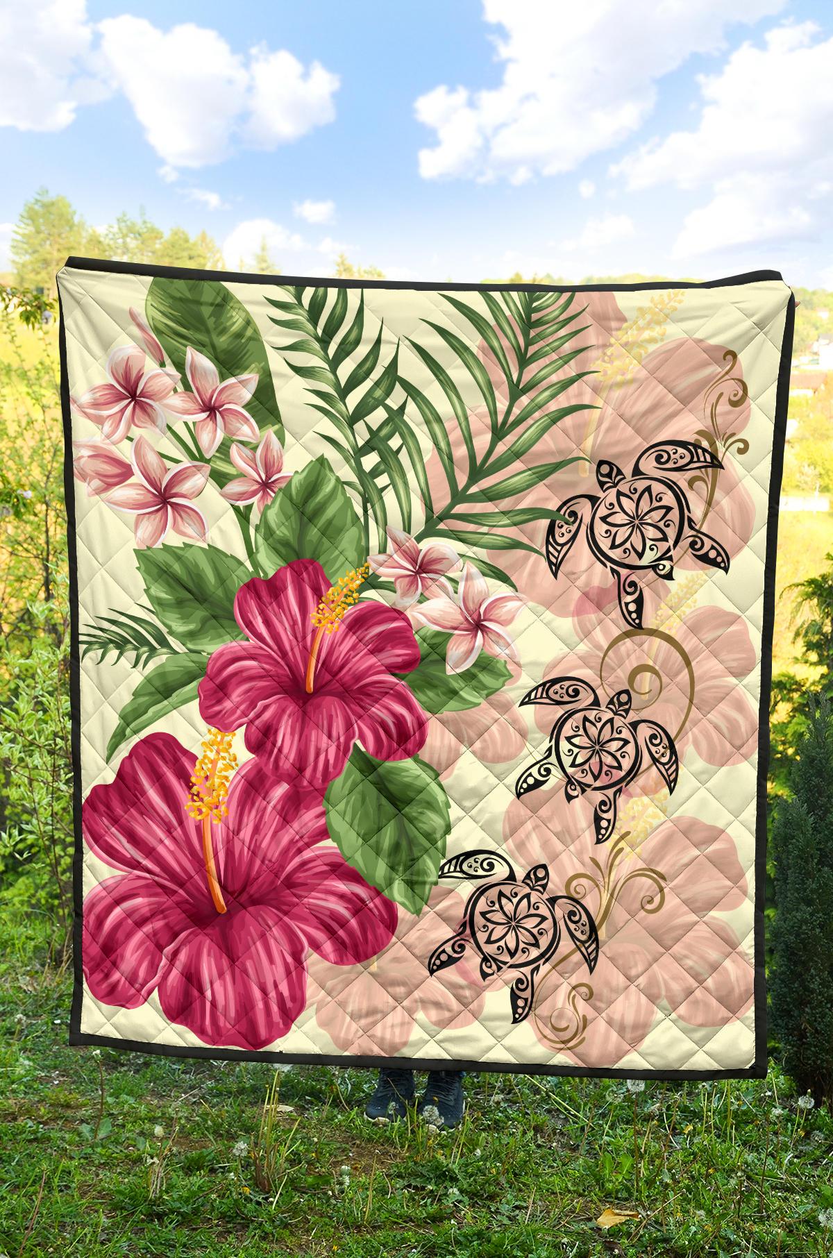 Hawaii Turtle Hibiscus Plumeria Beige Style - Premium Quilts AH - Polynesian Pride