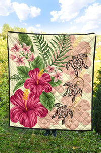 Hawaii Turtle Hibiscus Plumeria Beige Style - Premium Quilts AH - Polynesian Pride
