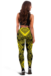 Polynesian Plumeria Mix Yellow Black Hawaii Women's Leggings AH - Polynesian Pride