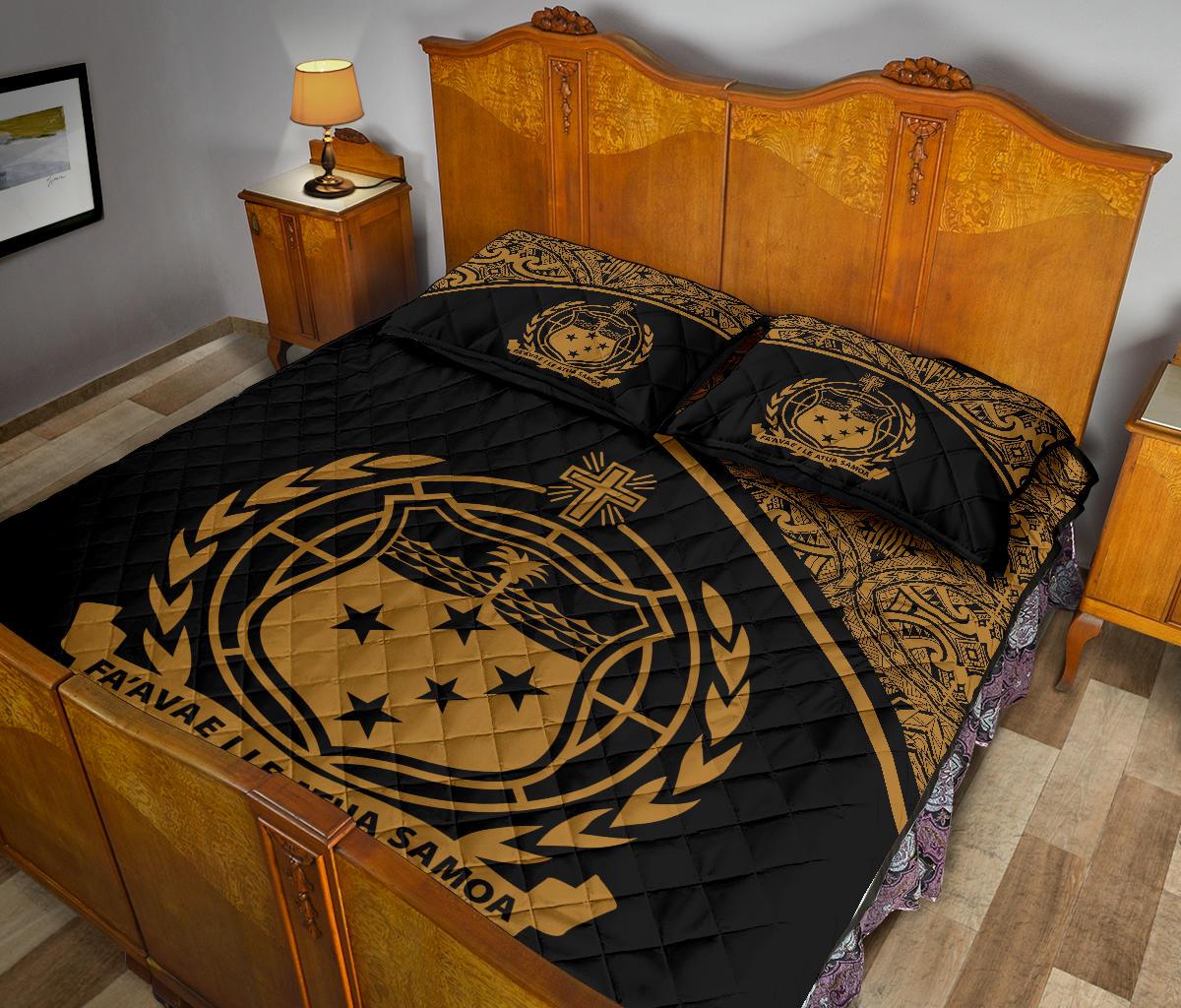Samoa Quilt Bed Set - Samoa Coat Of Arms Yellow Curve Version - Polynesian Pride