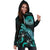 American Samoa Polynesian Hoodie Dress - Turtle With Blooming Hibiscus Turquoise - Polynesian Pride