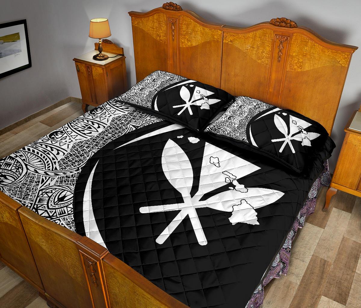 Hawaii Kanaka Polynesian Quilt Bed Set - Circle Style White - Polynesian Pride