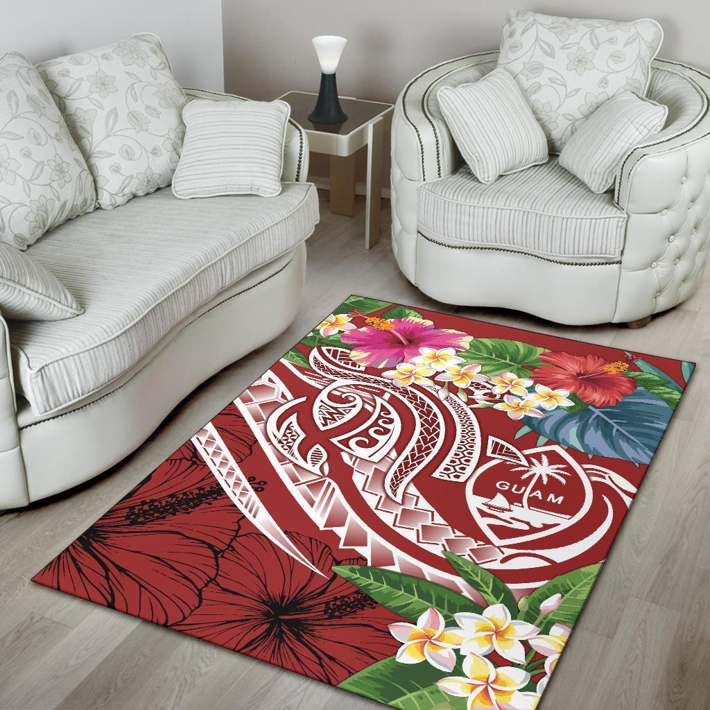 Guam Polynesian Area Rug - Summer Plumeria (Black) - Polynesian Pride
