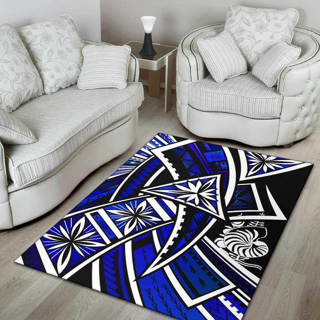 New Caledonia Area Rug - Tribal Flower Special Pattern Blue Color - Polynesian Pride
