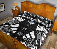 Northern Mariana Islands Quilt Bed Set - Northern Mariana Islands Seal & Polynesian White Tattoo Style - Polynesian Pride