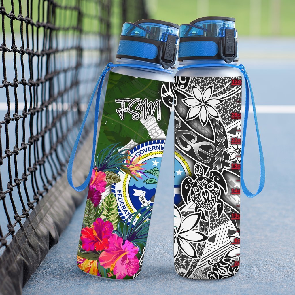 Federated States of Micronesia Hydro Tracking Bottle White - Turtle Plumeria Banana Leaf - Polynesian Pride