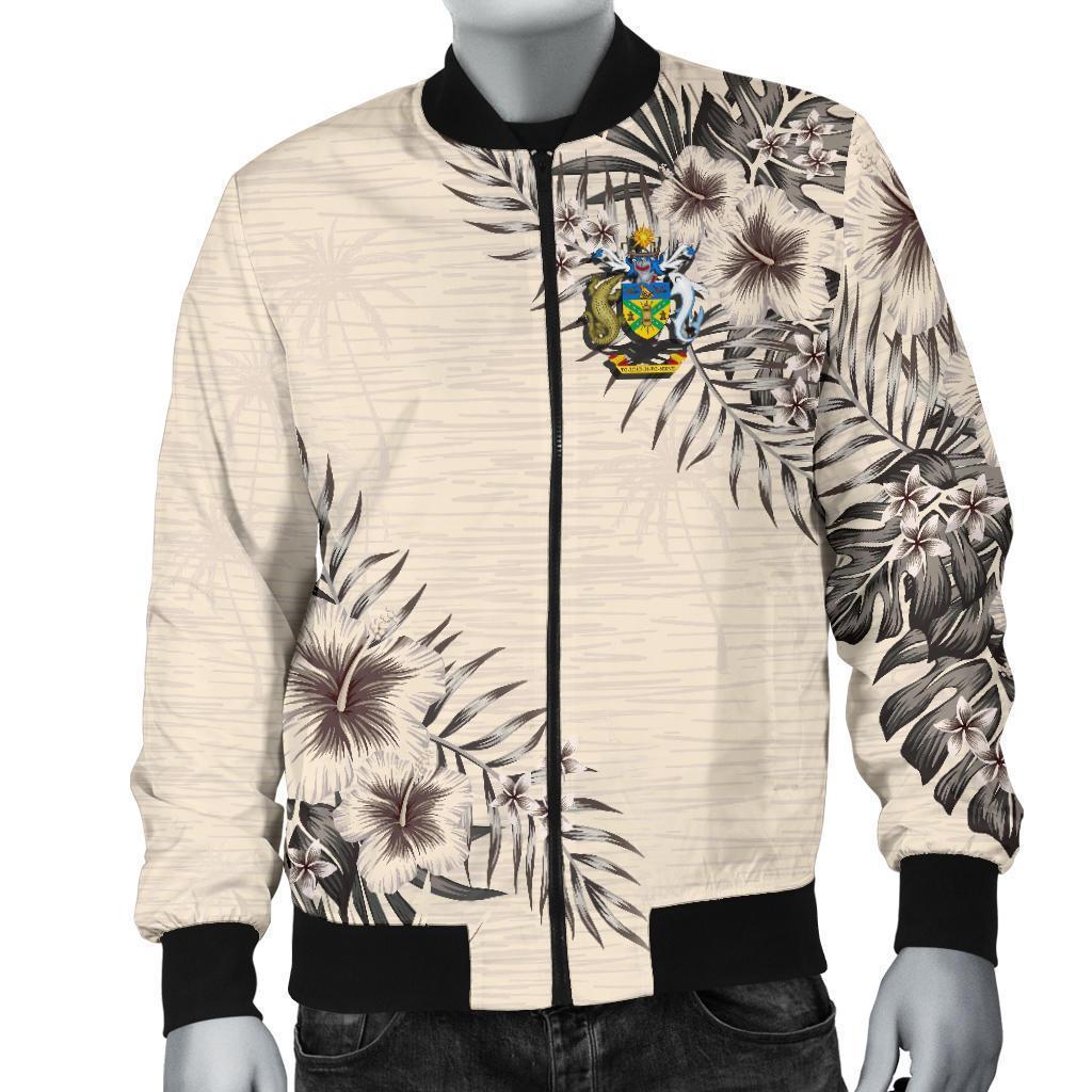 Solomon Islands Men's Bomber Jacket - The Beige Hibiscus Beige - Polynesian Pride