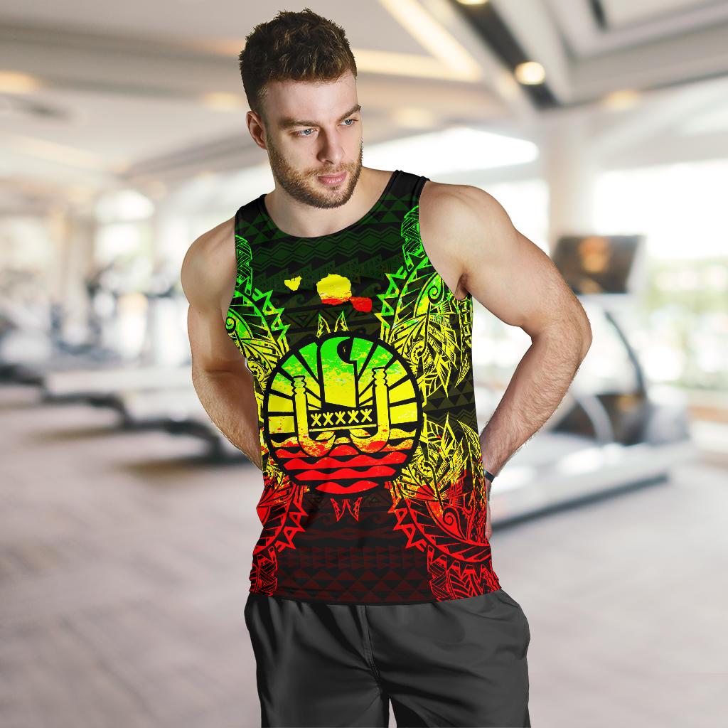 French Polynesia Polynesian Men Tank Top Map Reggae - Polynesian Pride