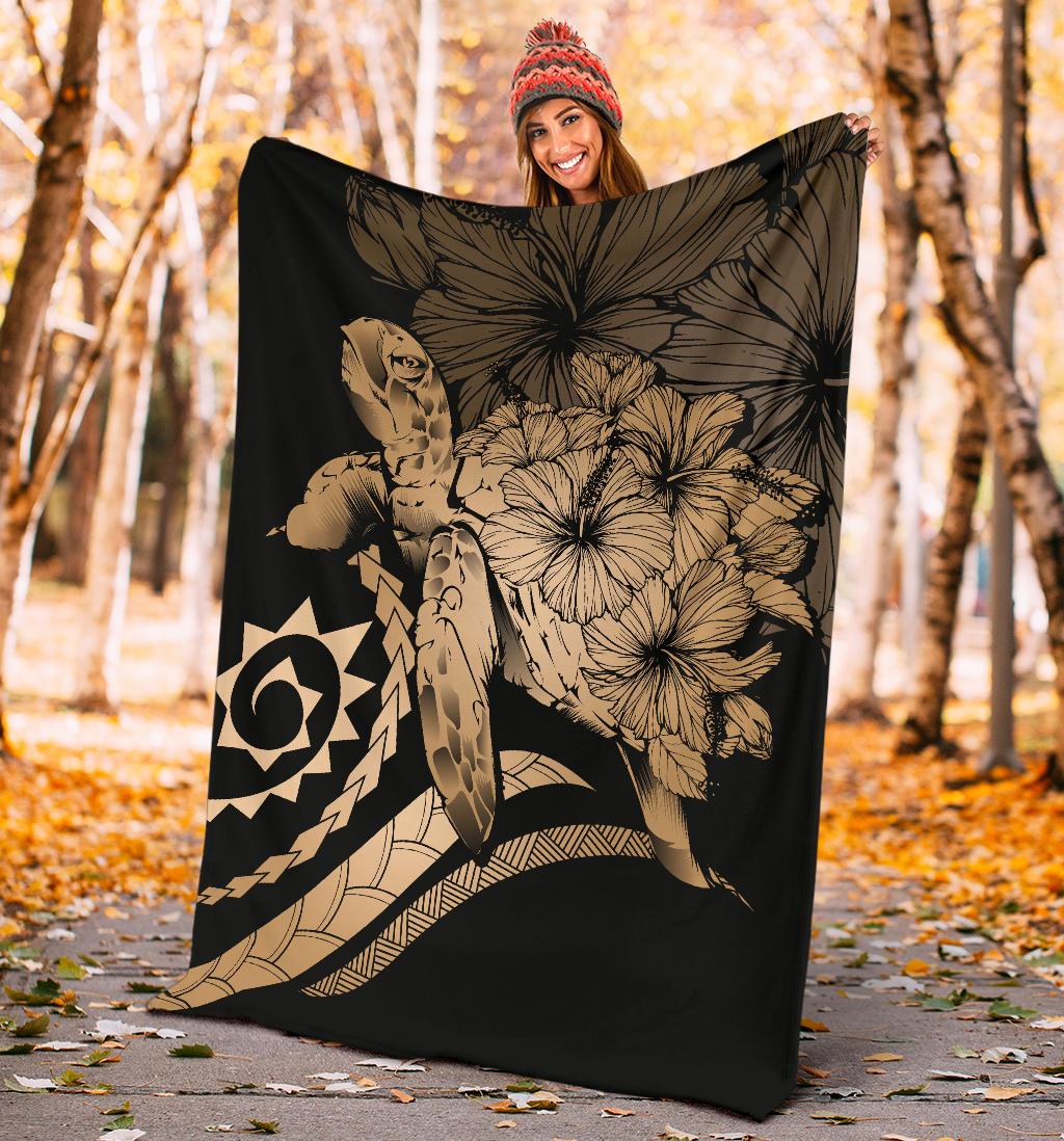Hawaii Turtle Hibiscus Polynesian Vintage Premium Blanket - Gold - Polynesian Pride