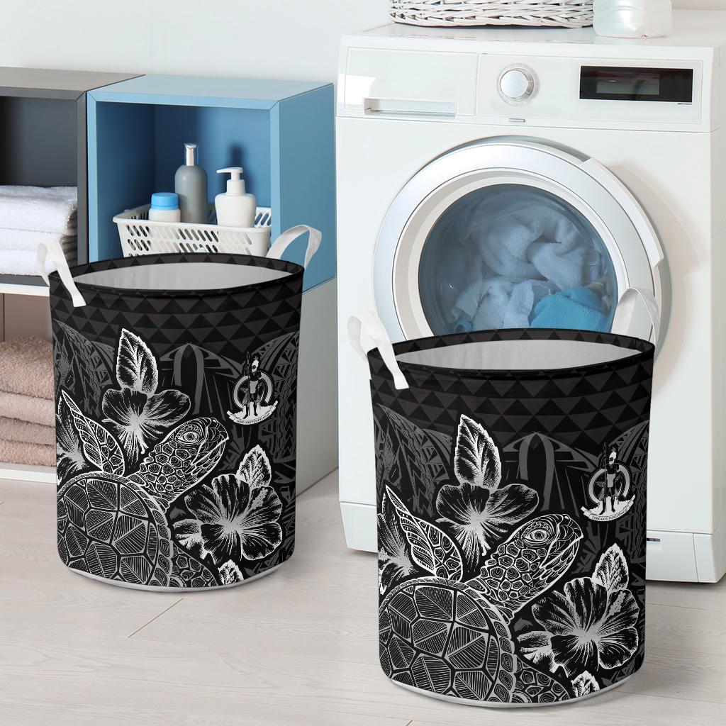 Vanuatu Laundry Basket - Polynesian Turtle Hibiscus Black - Polynesian Pride
