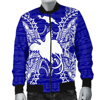Papua New Guinea Polynesian Men's Bomber Jacket Map Blue - Polynesian Pride