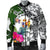 Niue Men's Bomber Jacket White - Turtle Plumeria Banana Leaf - Polynesian Pride