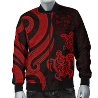 Fiji Polynesian Men Bomber Jacket - Red Tentacle Turtle Crest - Polynesian Pride