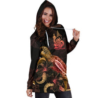 New Caledonia Polynesian Hoodie Dress - Turtle With Blooming Hibiscus Gold - Polynesian Pride