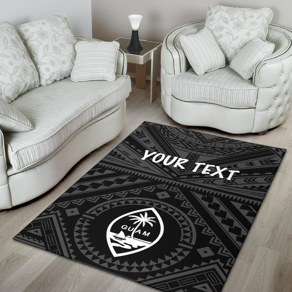 Guam Personalised Area Rug - Guam Seal With Polynesian Tattoo Style (Black) - Polynesian Pride