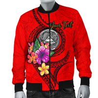 American Samoa Polynesian Custom Personalised Men's Bomber Jacket - Floral With Seal Red - Polynesian Pride