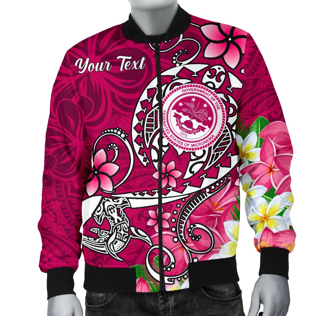 FSM Custom Personalised Men's Bomber Jacket - Turtle Plumeria (PINK) Pink - Polynesian Pride