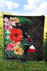 Hawaii Premium Quilt - Hawaii Map Hibiscus Quilt - Polynesian Pride