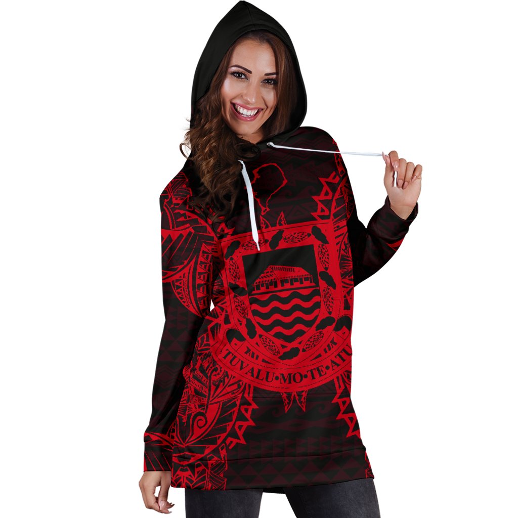 Tuvalu Polynesian Hoodie Dress Map Red - Polynesian Pride