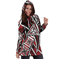 Chuuk Women Hoodie Dress - Tribal Flower Special Pattern Red Color - Polynesian Pride