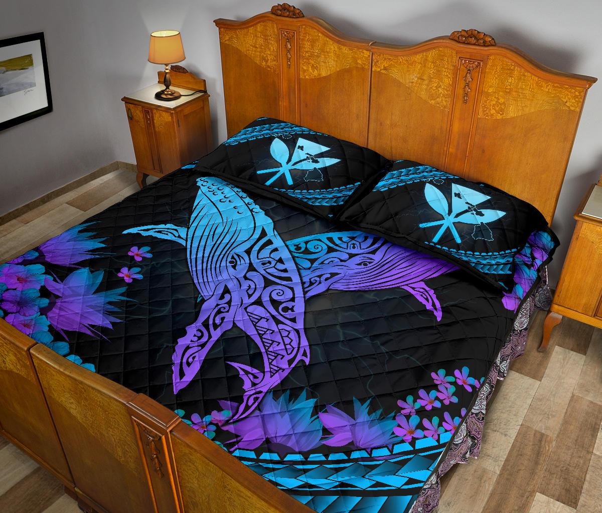 Hawaii Whale Polynesian Hibiscus Quilt Bed Set - Lae Style - Polynesian Pride