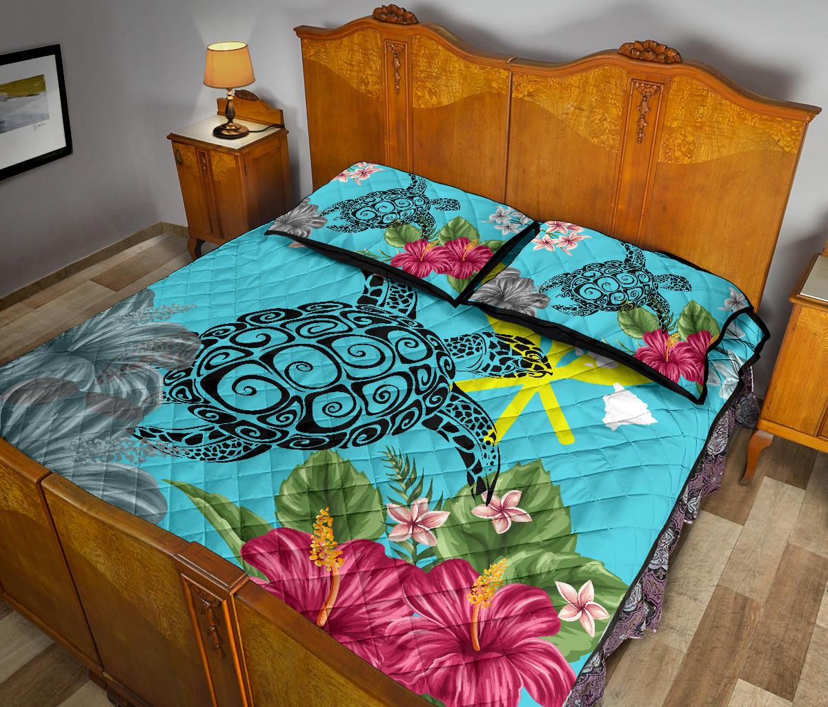 Hawaii Kanaka Turtle Hibiscus Plumeria Tropical Style - Quilt Bed Set AH - Polynesian Pride