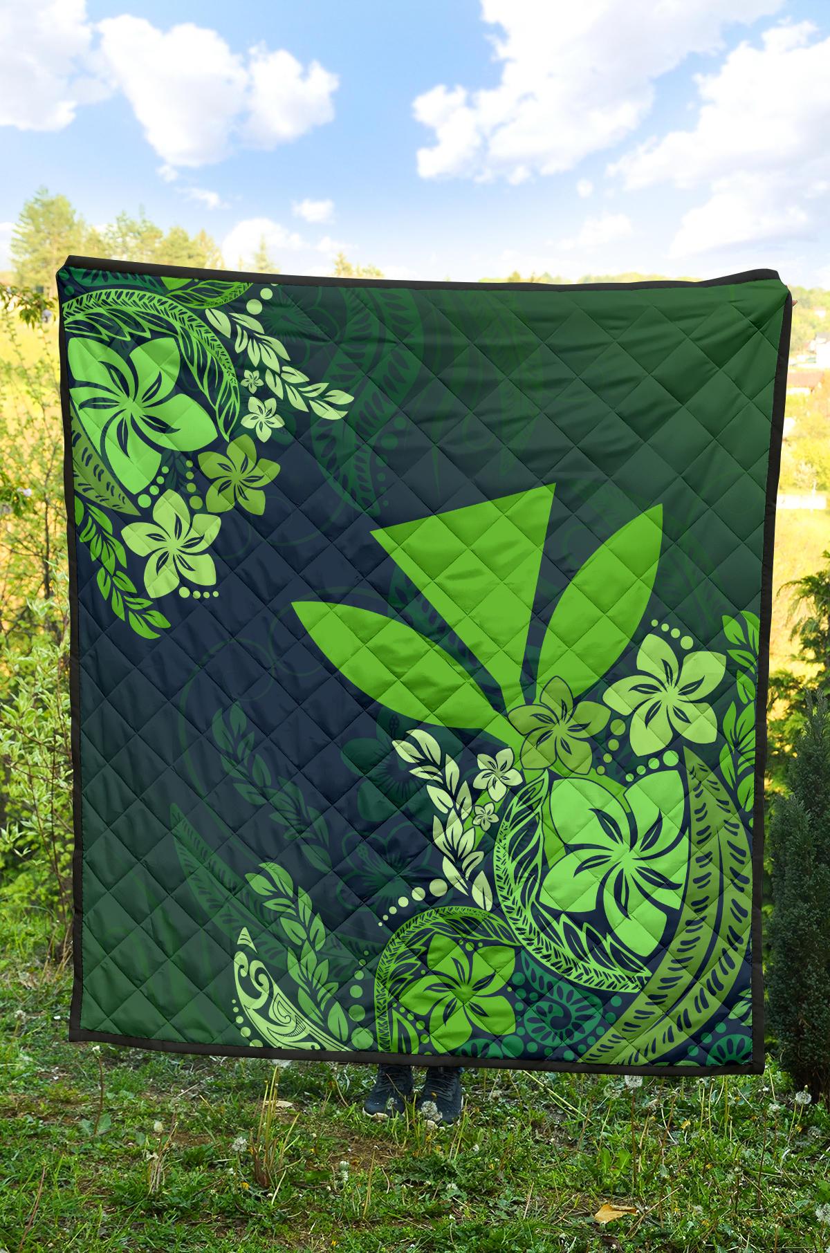 Hawaii Premium Quilt - Green Kanaka Maoli Hibiscus Style - Polynesian Pride