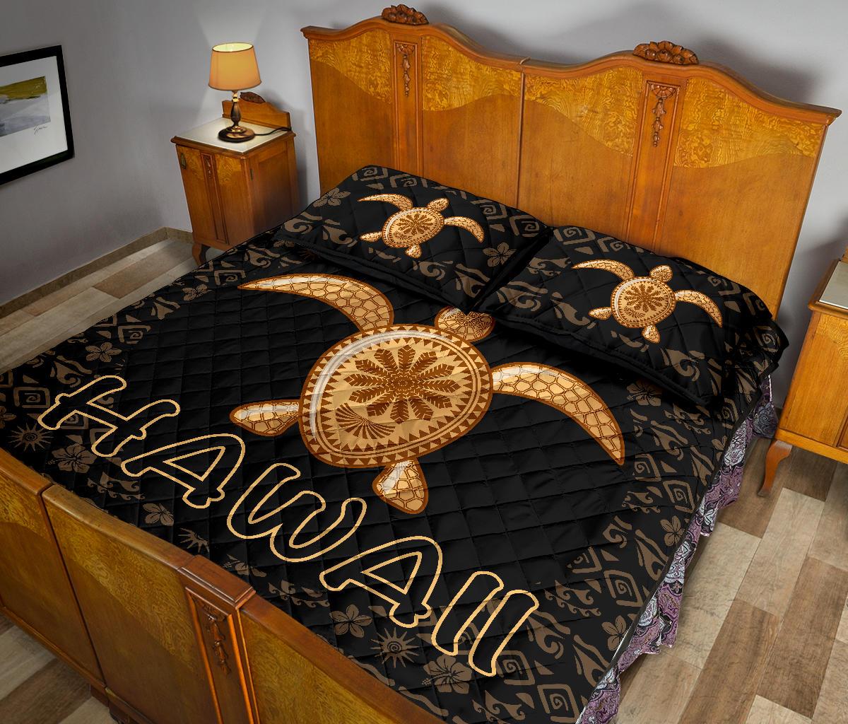 Hawaii Turtle Golden Quilt Bed Set - Polynesian Pride