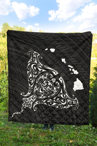 Rays Hawaii Map Polynesian Premium Quilt - White - Polynesian Pride