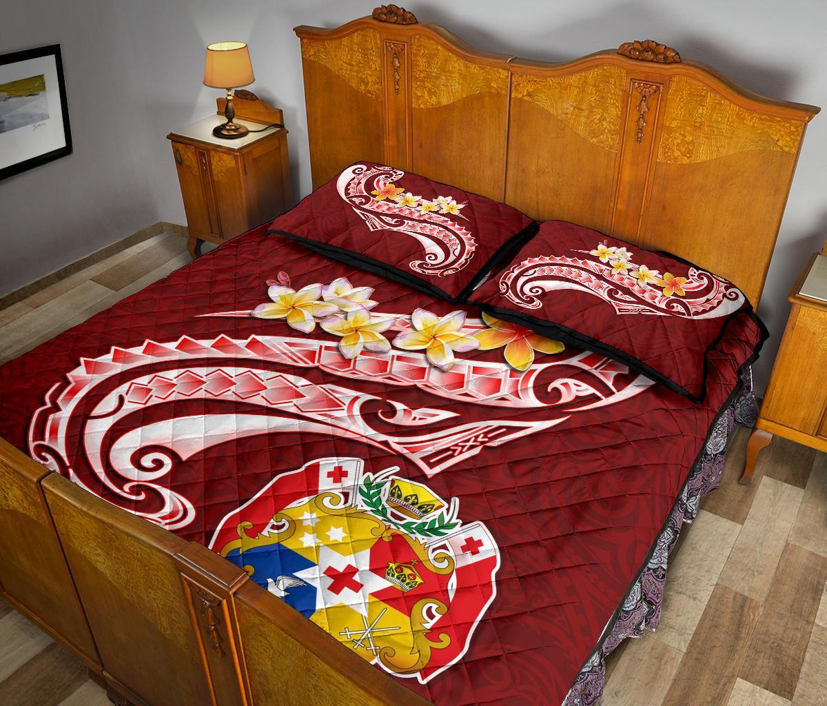 Tonga Quilt Bed Set - Tonga Coat Of Arms With Polynesian Patterns - Polynesian Pride