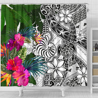 New Caledonia Shower Curtain White - Turtle Plumeria Banana Leaf Crest - Polynesian Pride
