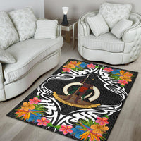 Vanuatu Area Rug - Coat OfArmsWith Tropical Flowers - Polynesian Pride
