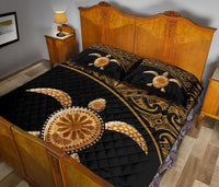 Polynesian Quilt Bed Set - Polynesian Turtle Gold Curve Style - Polynesian Pride