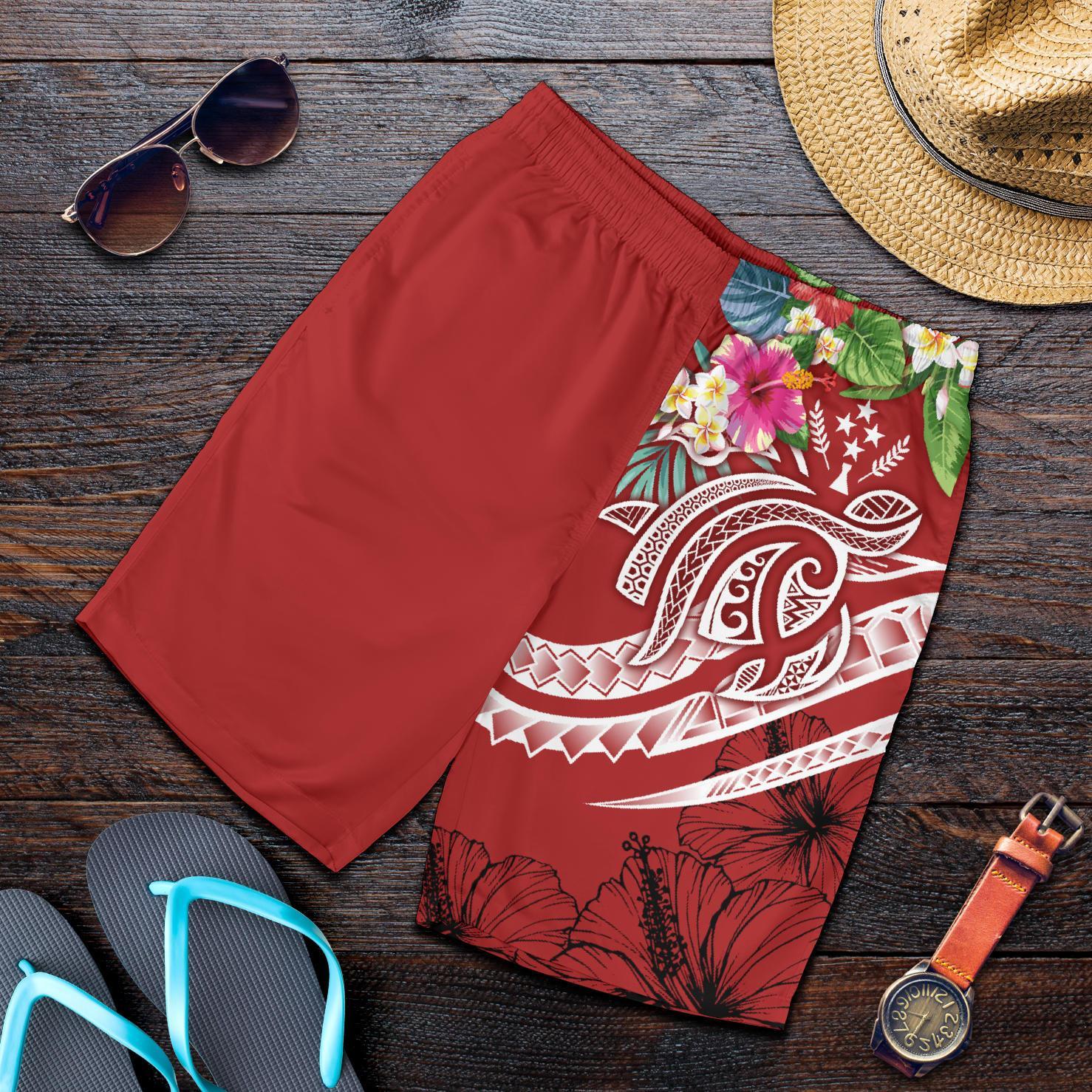 Kosrae Polynesian Men's Shorts - Summer Plumeria (Red) Red - Polynesian Pride