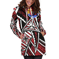 Tahiti Women's Hoodie Dress - Tribal Flower Special Pattern Red Color - Polynesian Pride